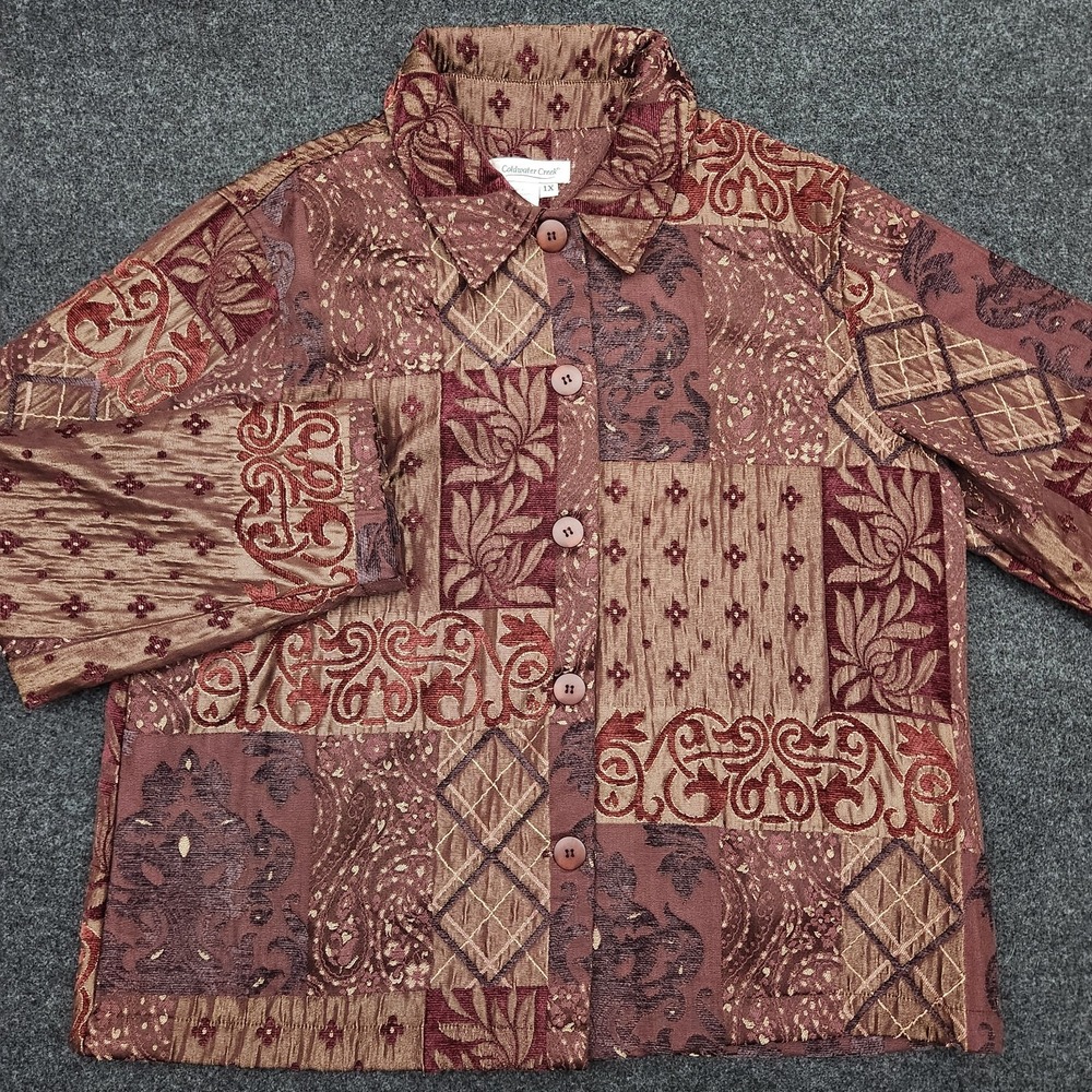 Coldwater Creek Womens 1X Plus Quilted‎ Patchwork Boho Fall Cottagecore Jacket